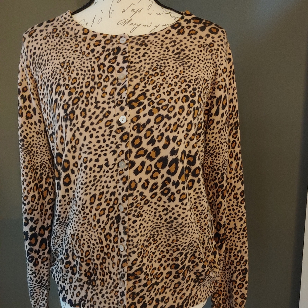 Time and Tru Leopard Print Button Down Sweater